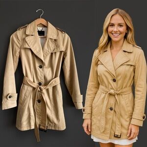 Banana Republic Tan Khaki Trench Coat Single Breasted Belted Preppy Classic S P